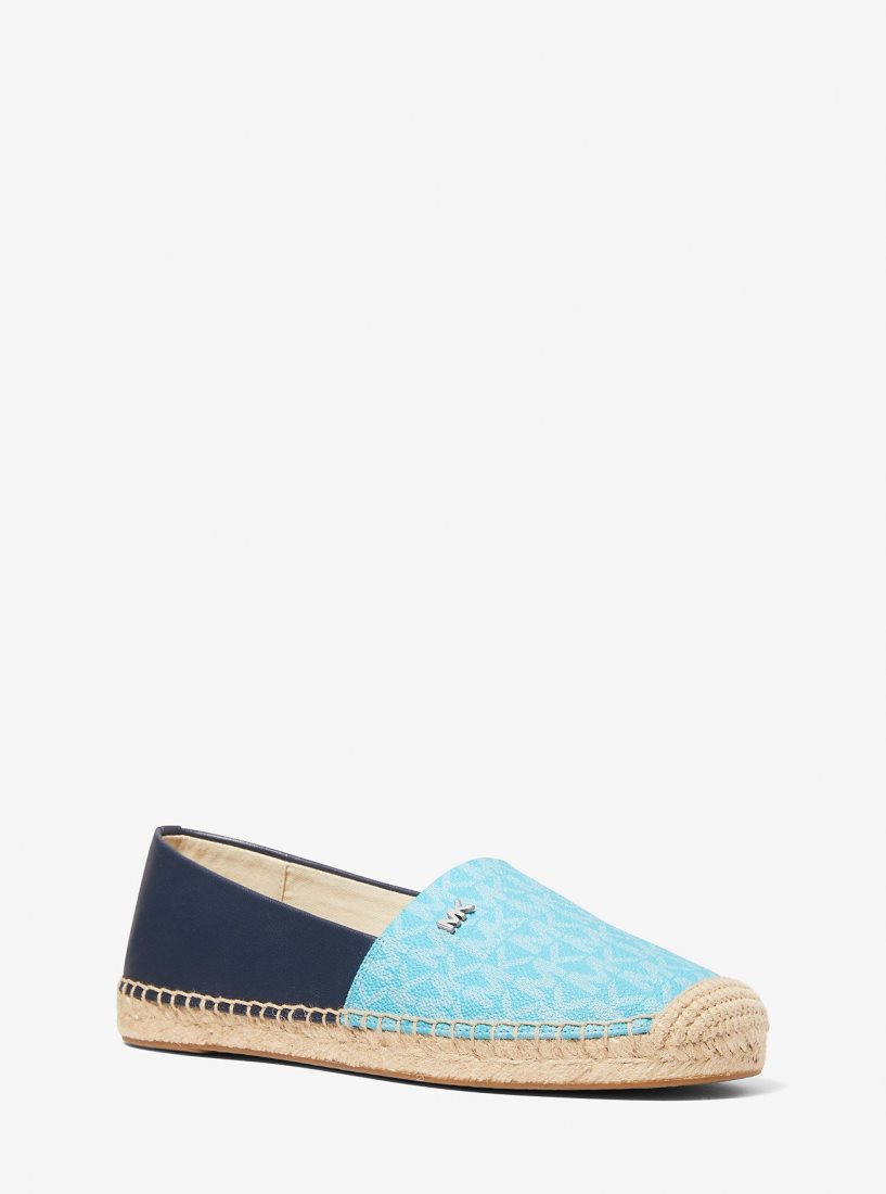 Chaussure Plate Michael Kors Kendrick Logo and Leather Slip-On Espadrille Femme Bleu | 3794CHSBX