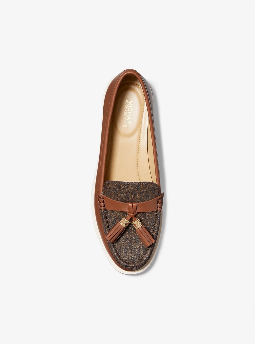 Chaussure Plate Michael Kors Kiernan Leather and Signature Logo Loafer Femme Luggage | 8409RTSYN