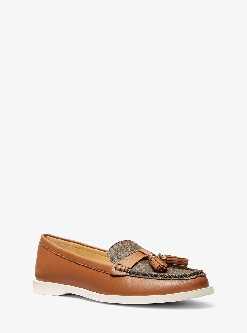 Chaussure Plate Michael Kors Kiernan Leather and Signature Logo Loafer Femme Luggage | 8409RTSYN