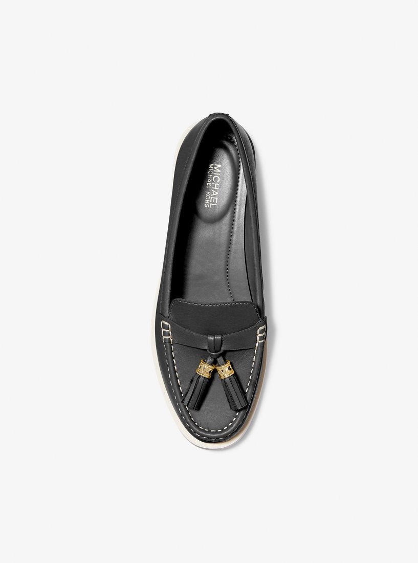 Chaussure Plate Michael Kors Kiernan Leather Loafer Femme Noir | 2658LJDYE