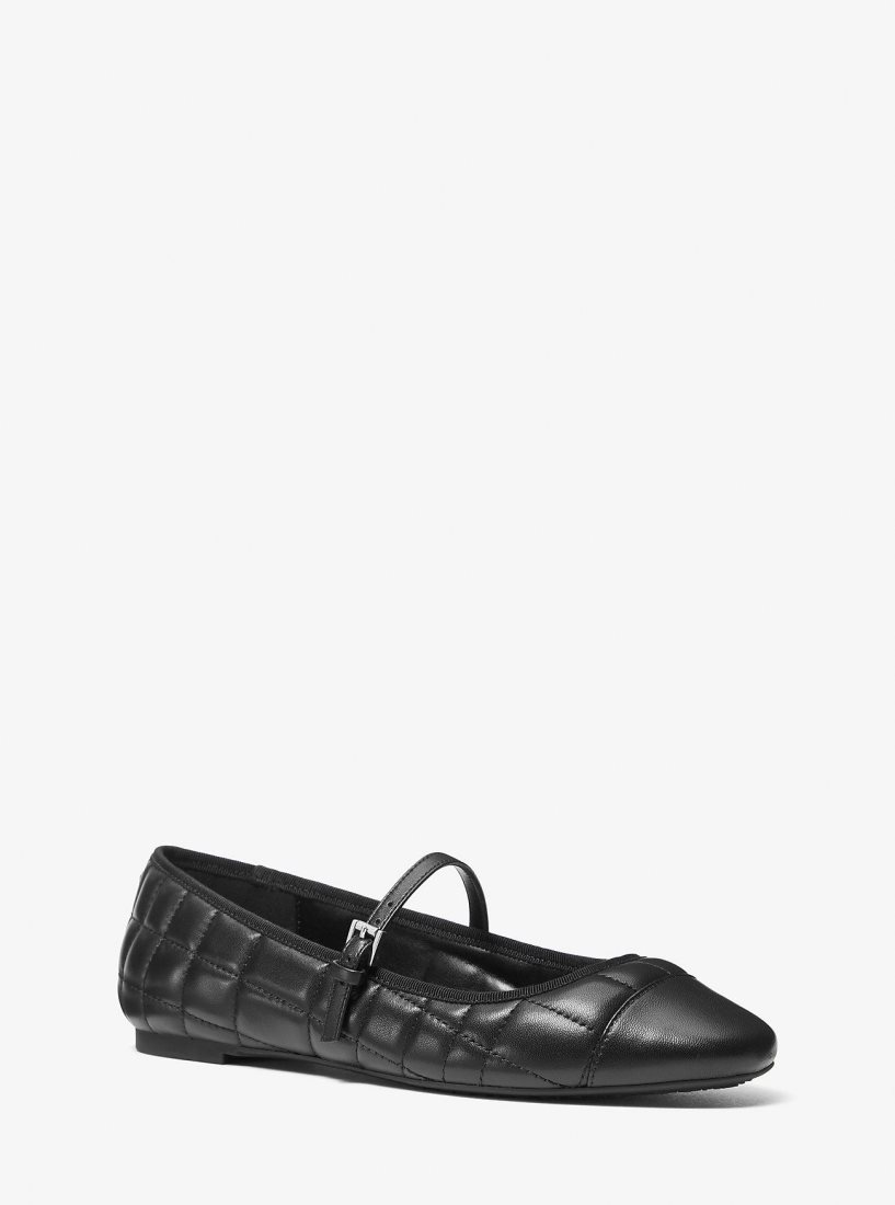 Chaussure Plate Michael Kors Mae Quilted Leather Ballet Flat Femme Noir | 5714MOGHX