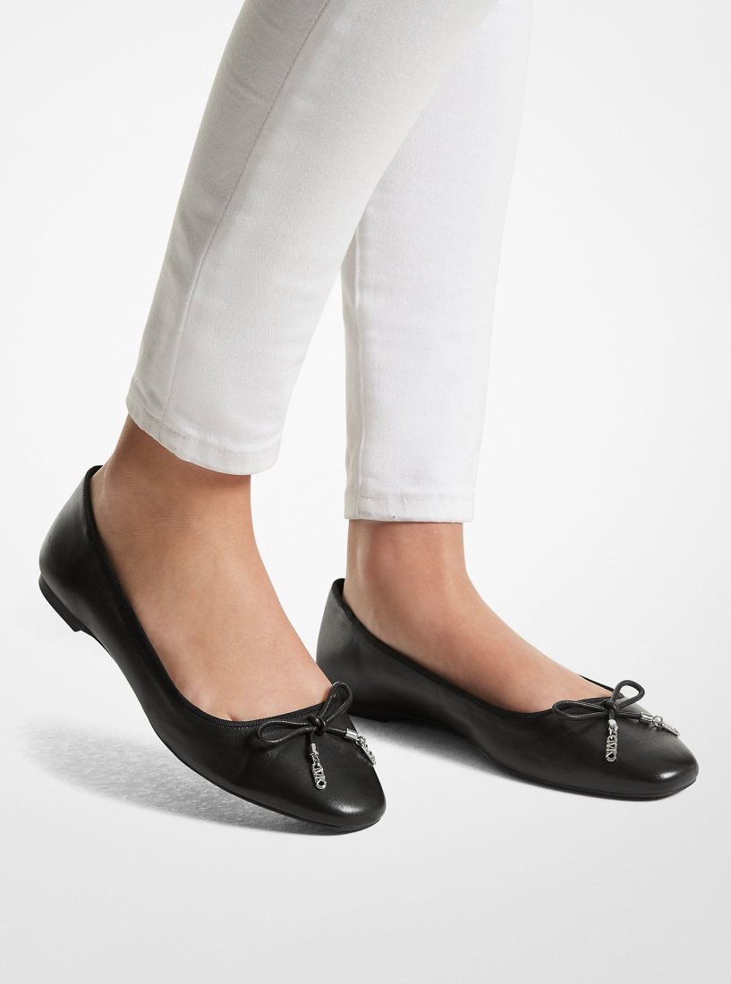 Chaussure Plate Michael Kors Nori Leather Ballet Flat Femme Noir | 3412VDYUM