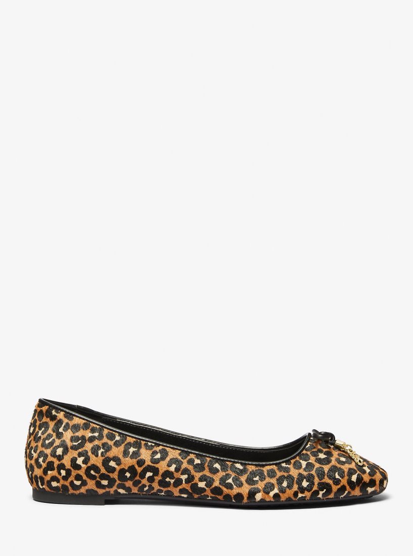 Chaussure Plate Michael Kors Nori Leopard Print Calf Hair Ballet Flat Femme Noir | 5310AQMFE