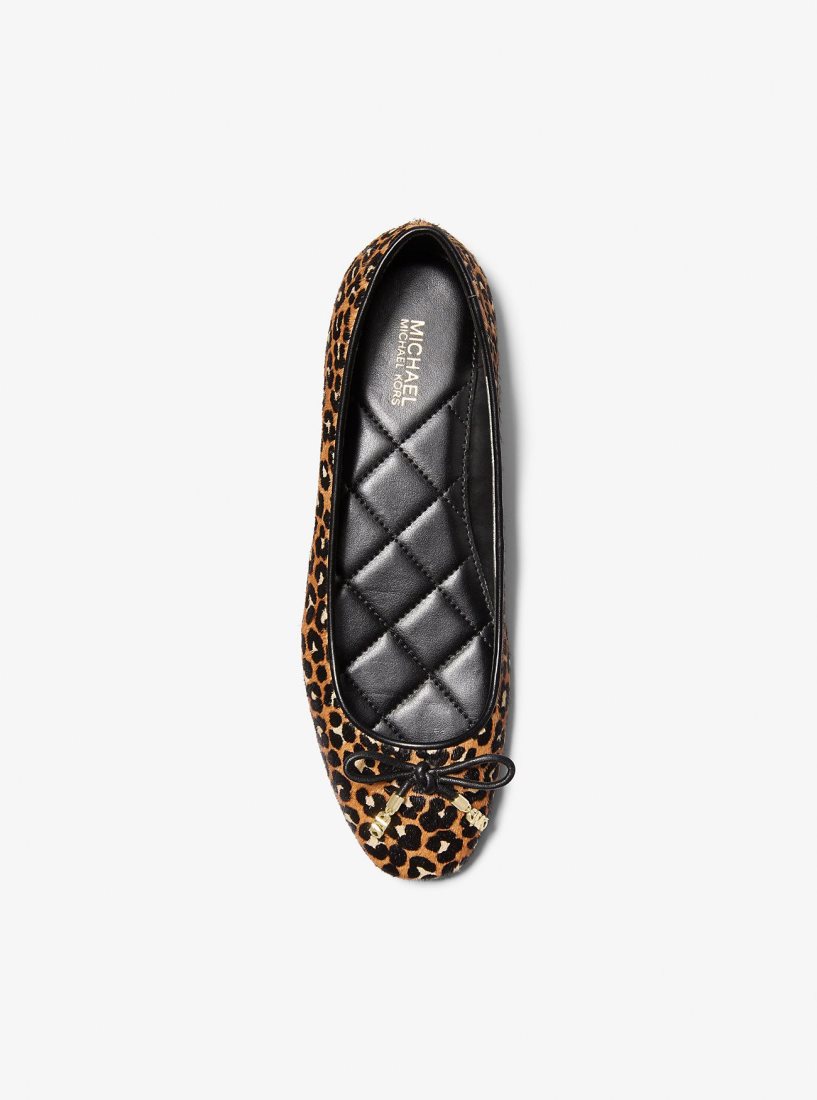 Chaussure Plate Michael Kors Nori Leopard Print Calf Hair Ballet Flat Femme Noir | 5310AQMFE