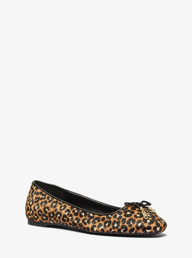 Chaussure Plate Michael Kors Nori Leopard Print Calf Hair Ballet Flat Femme Noir | 5310AQMFE
