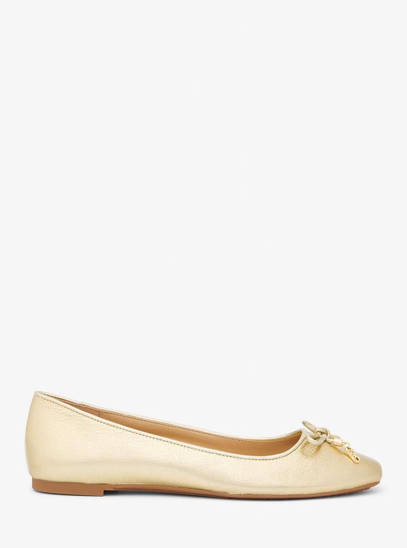 Chaussure Plate Michael Kors Nori Metallic Leather Ballet Flat Femme Doré | 7635WRJQT