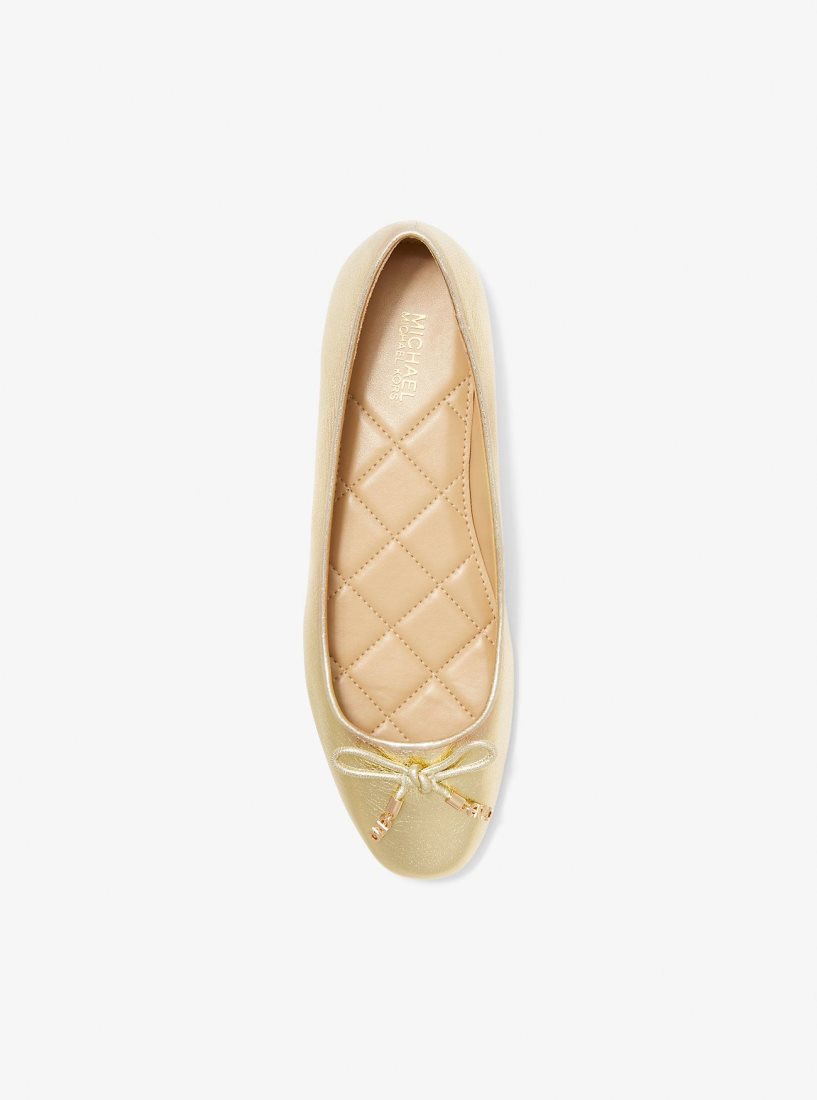 Chaussure Plate Michael Kors Nori Metallic Leather Ballet Flat Femme Doré | 7635WRJQT
