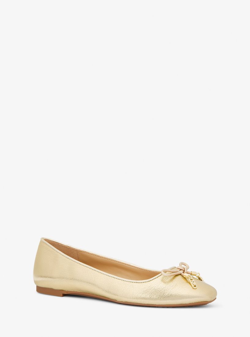 Chaussure Plate Michael Kors Nori Metallic Leather Ballet Flat Femme Doré | 7635WRJQT
