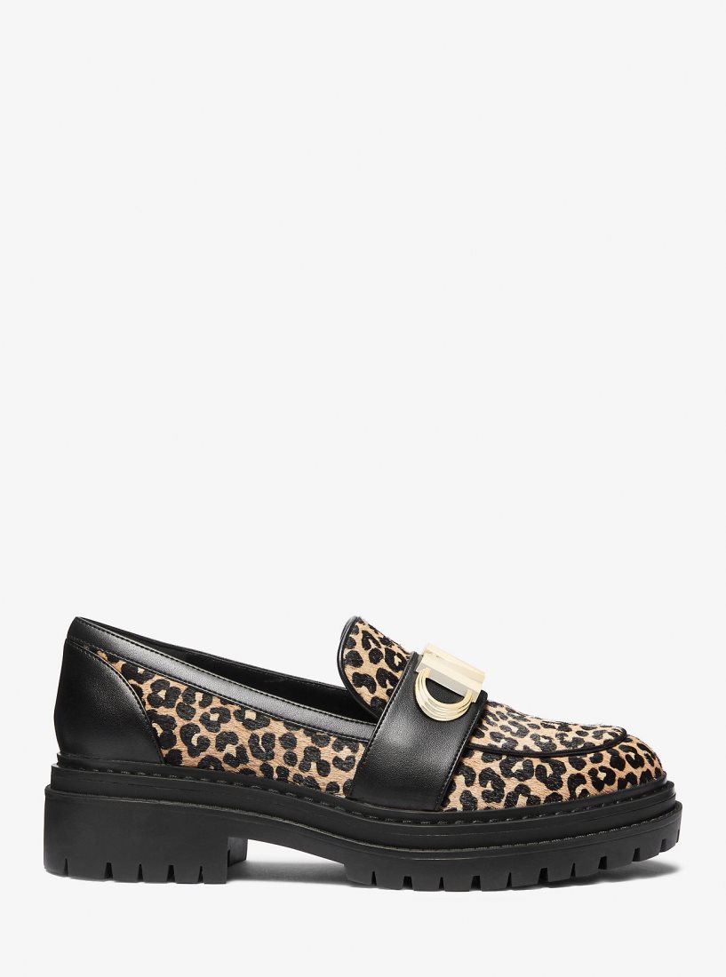 Chaussure Plate Michael Kors Parker Leopard Print Calf Hair Loafer Femme Noir | 8956QGIWU
