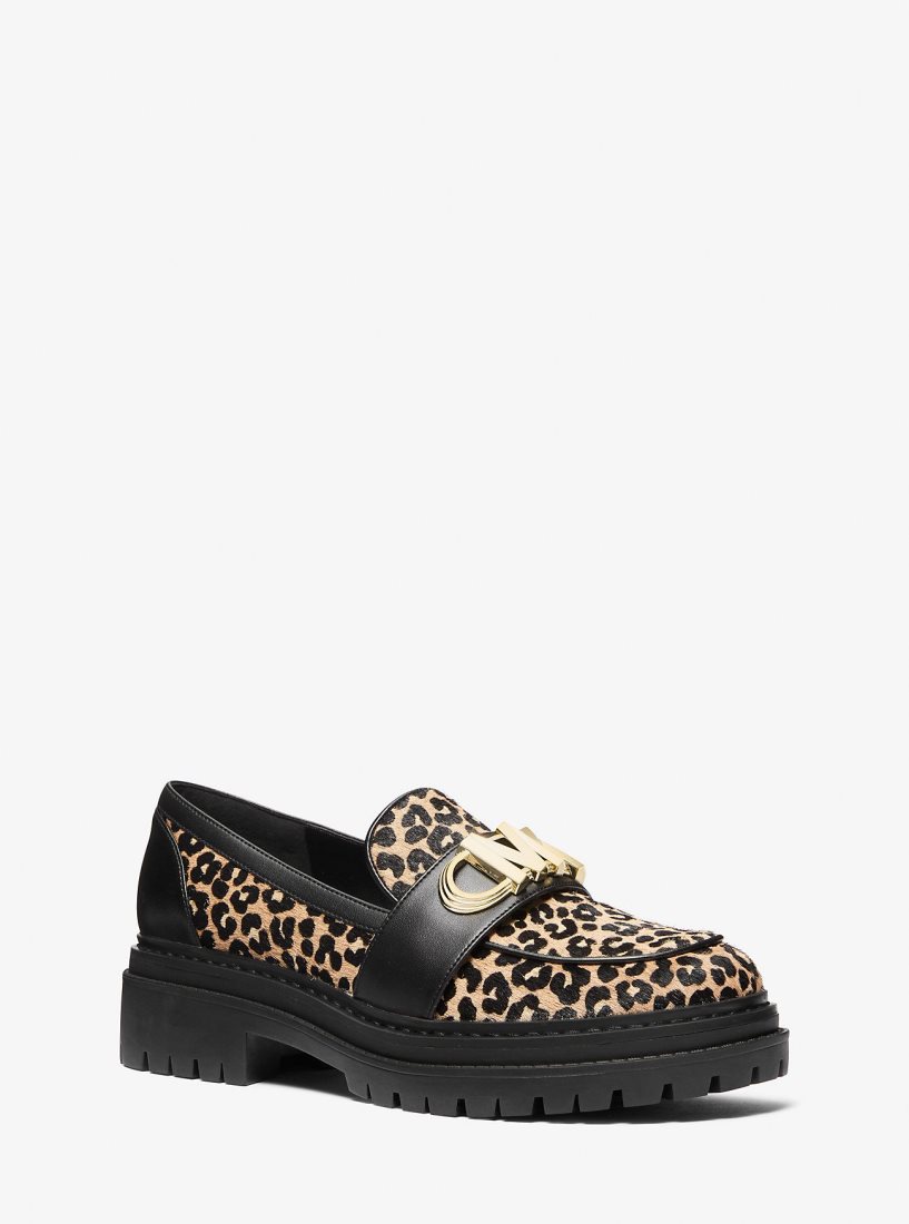 Chaussure Plate Michael Kors Parker Leopard Print Calf Hair Loafer Femme Noir | 8956QGIWU