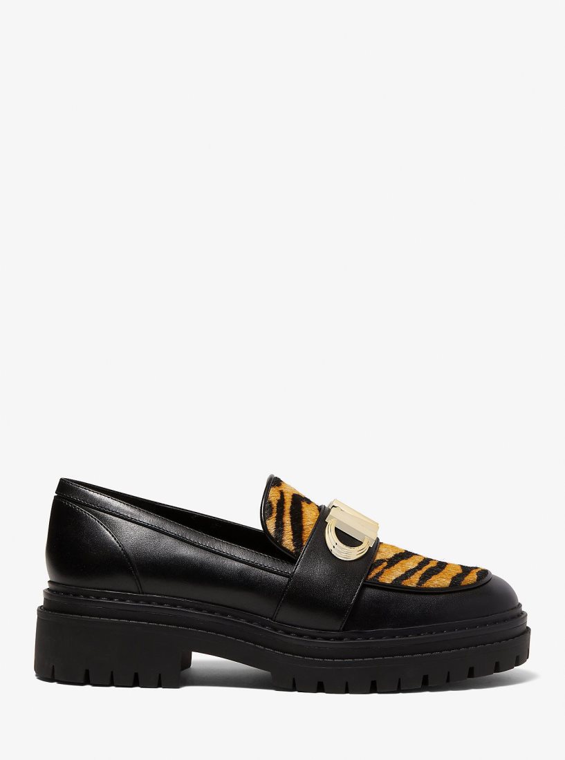 Chaussure Plate Michael Kors Parker Tiger Print Calf Hair and Leather Loafer Femme Marigold | 5147HGKSO