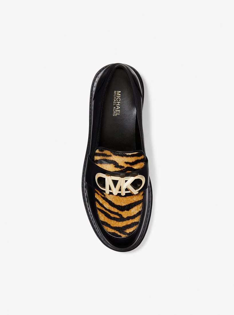 Chaussure Plate Michael Kors Parker Tiger Print Calf Hair and Leather Loafer Femme Marigold | 5147HGKSO
