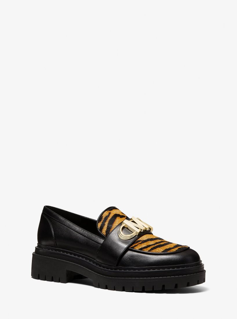 Chaussure Plate Michael Kors Parker Tiger Print Calf Hair and Leather Loafer Femme Marigold | 5147HGKSO
