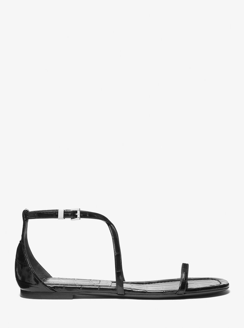 Chaussure Plate Michael Kors Polly Crocodile Embossed Leather Sandal Femme Chocolat | 2150STVER