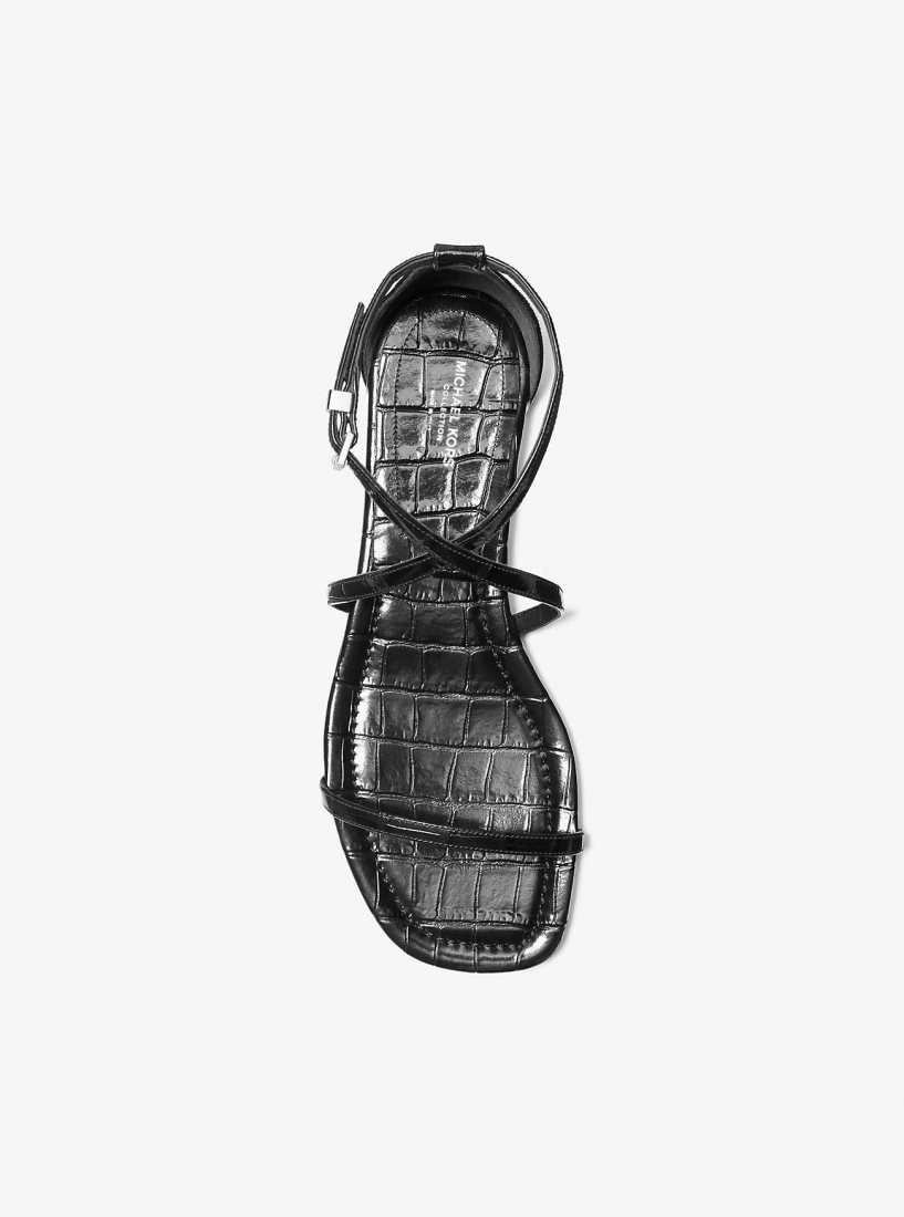 Chaussure Plate Michael Kors Polly Crocodile Embossed Leather Sandal Femme Chocolat | 2150STVER