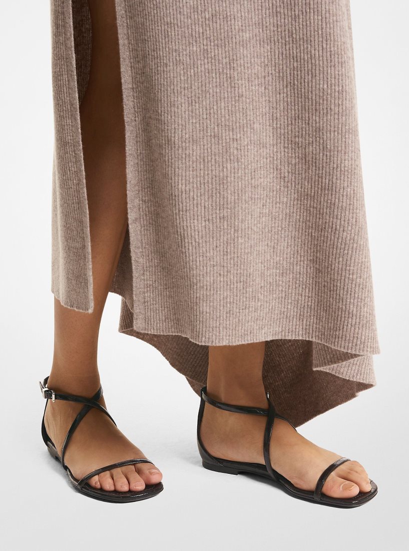 Chaussure Plate Michael Kors Polly Crocodile Embossed Leather Sandal Femme Chocolat | 2150STVER