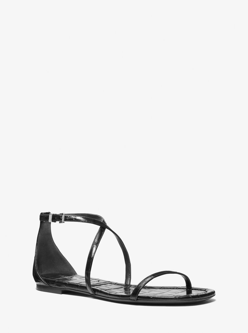 Chaussure Plate Michael Kors Polly Crocodile Embossed Leather Sandal Femme Chocolat | 2150STVER
