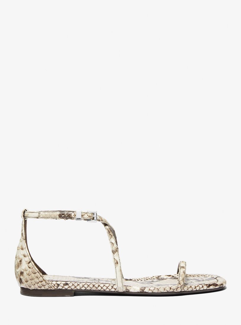 Chaussure Plate Michael Kors Polly Python Embossed Leather Sandal Femme Beige | 3754HWPXK