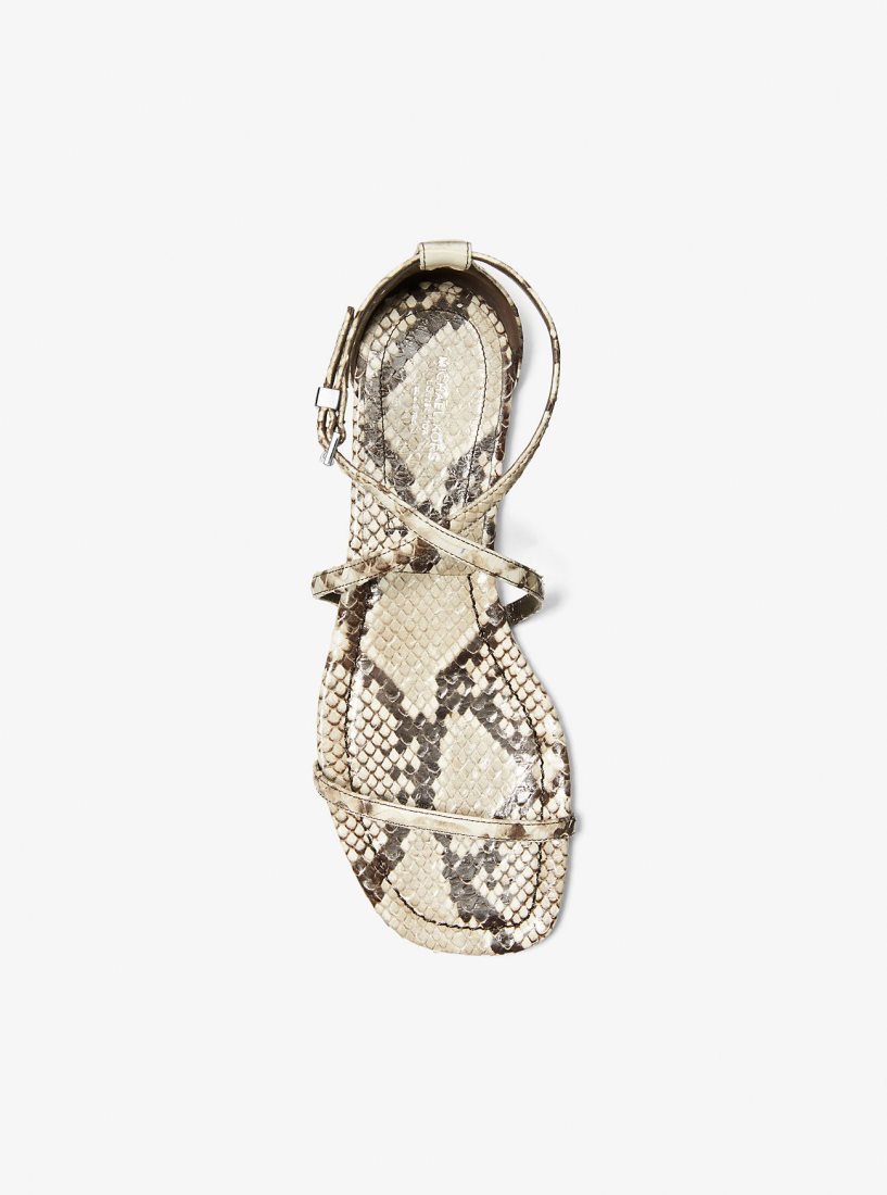 Chaussure Plate Michael Kors Polly Python Embossed Leather Sandal Femme Beige | 3754HWPXK