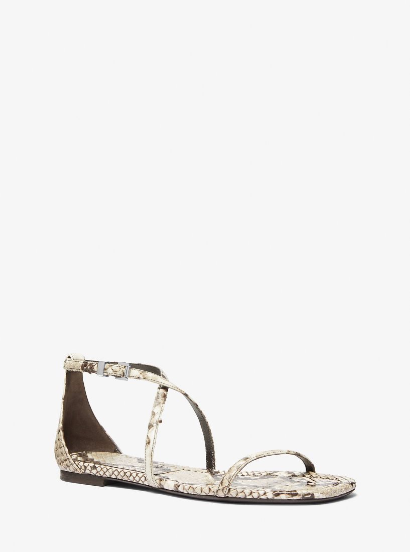 Chaussure Plate Michael Kors Polly Python Embossed Leather Sandal Femme Beige | 3754HWPXK