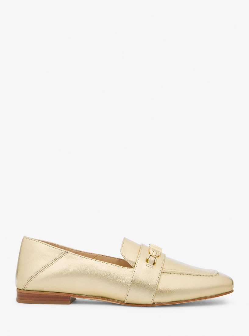 Chaussure Plate Michael Kors Tiffanie Metallic Leather Loafer Femme Doré | 0541YHQPS