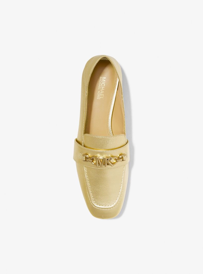 Chaussure Plate Michael Kors Tiffanie Metallic Leather Loafer Femme Doré | 0541YHQPS