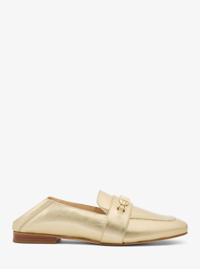 Chaussure Plate Michael Kors Tiffanie Metallic Leather Loafer Femme Doré | 0541YHQPS