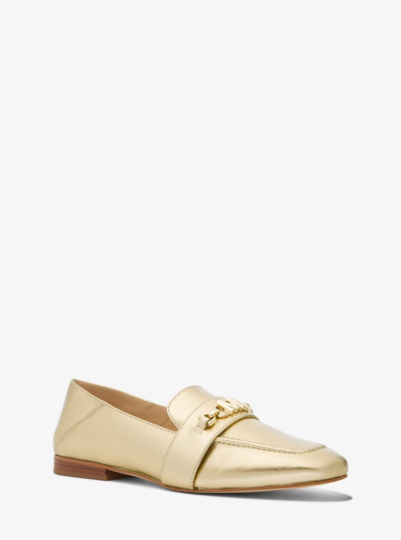 Chaussure Plate Michael Kors Tiffanie Metallic Leather Loafer Femme Doré | 0541YHQPS
