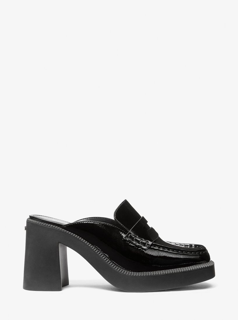 Chaussures Plateforme Michael Kors Eden Crackled Patent Leather Platform Mule Femme Noir | 6083RDZUF