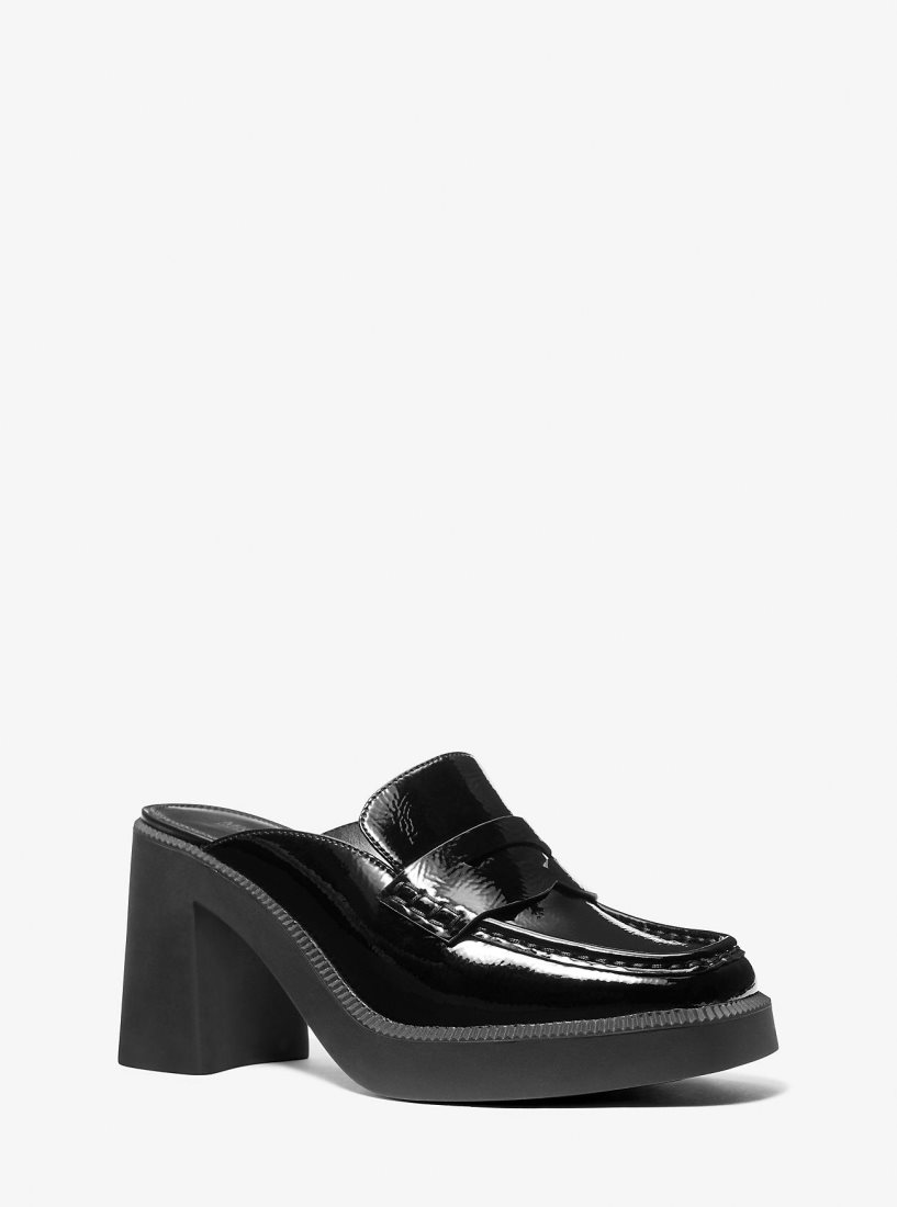 Chaussures Plateforme Michael Kors Eden Crackled Patent Leather Platform Mule Femme Noir | 6083RDZUF