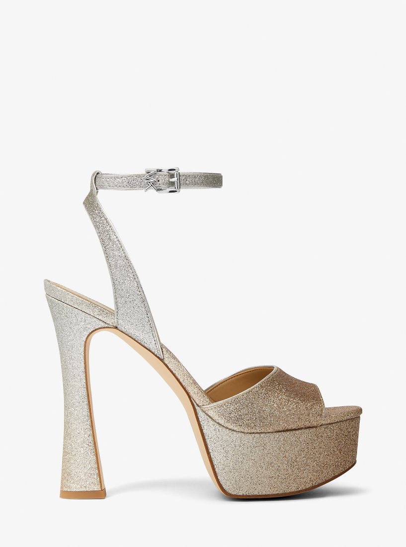 Chaussures Plateforme Michael Kors Jensen Glitter Platform Sandal Femme Silv/Plgold | 1536UXPKH