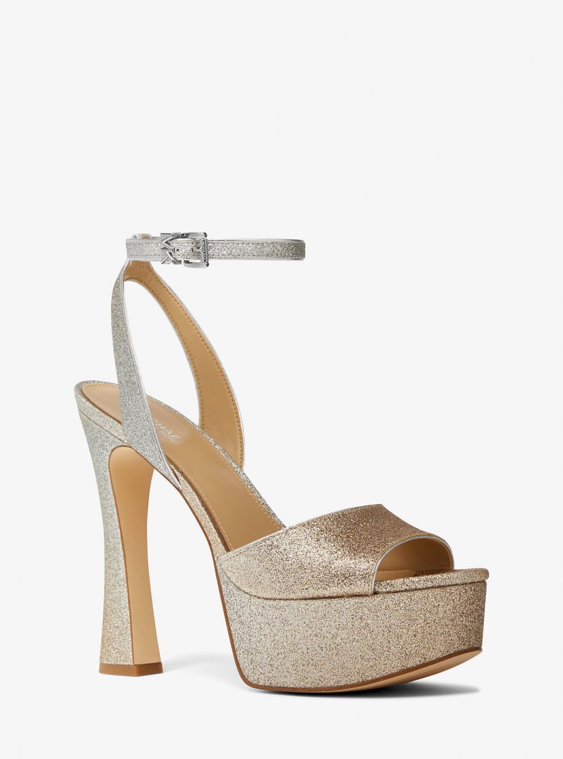 Chaussures Plateforme Michael Kors Jensen Glitter Platform Sandal Femme Silv/Plgold | 1536UXPKH