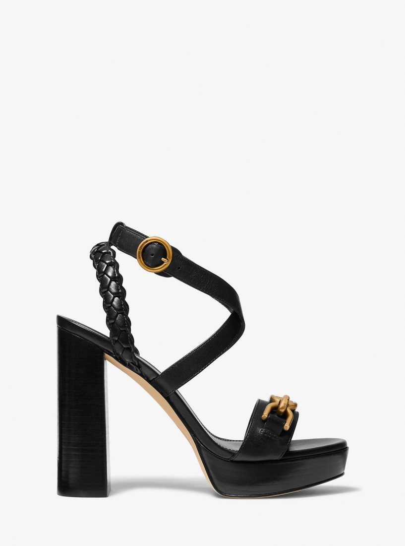 Chaussures Plateforme Michael Kors Kailey Embellished Leather Platform Sandal Femme Noir | 0734WOXMF