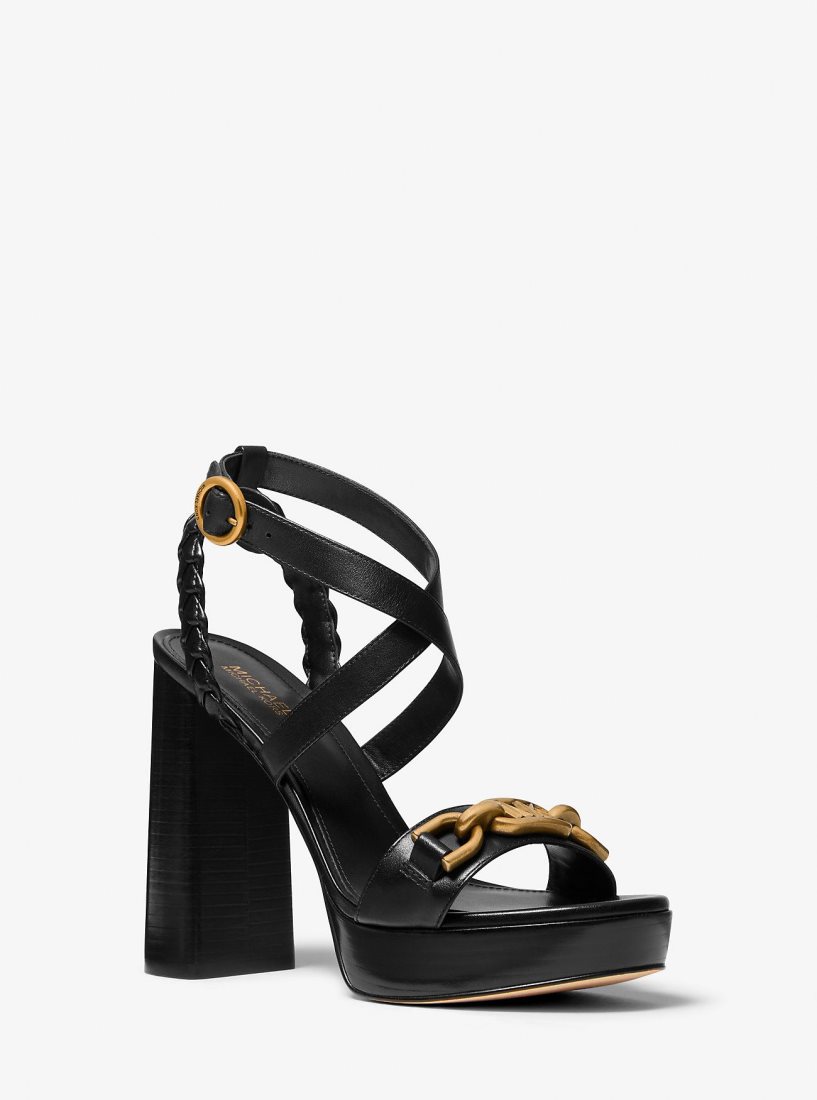 Chaussures Plateforme Michael Kors Kailey Embellished Leather Platform Sandal Femme Noir | 0734WOXMF