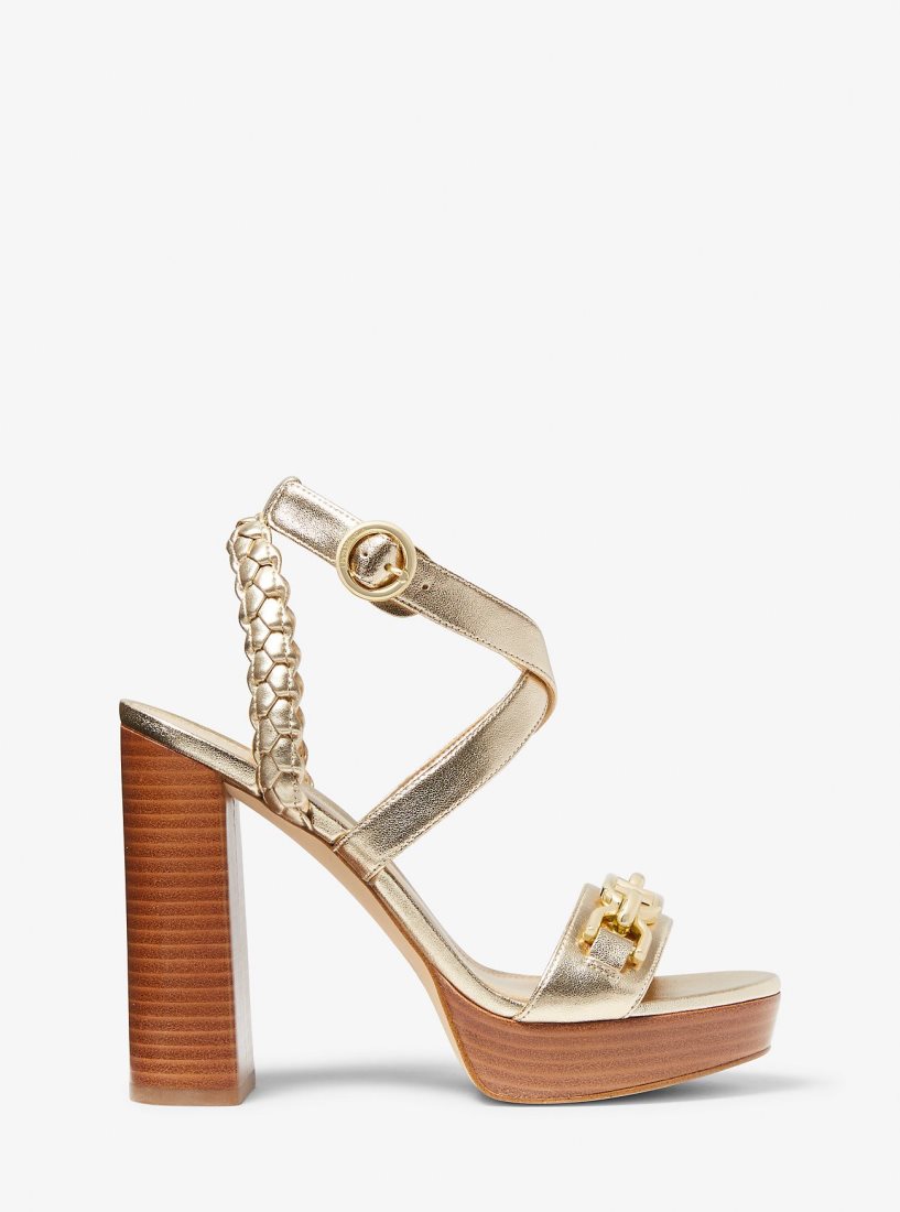 Chaussures Plateforme Michael Kors Kailey Logo Embellished Metallic Platform Sandal Femme Doré | 1627ZRUAW