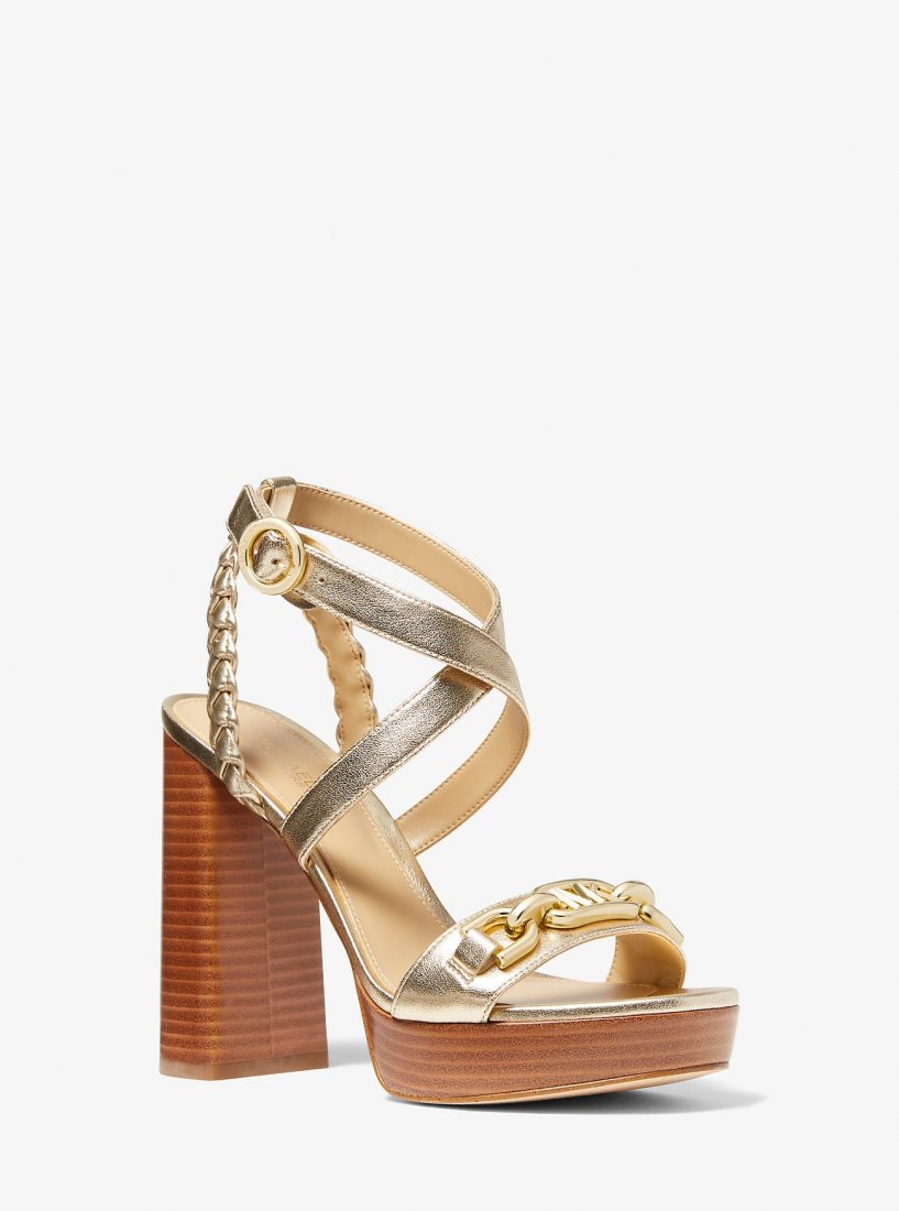 Chaussures Plateforme Michael Kors Kailey Logo Embellished Metallic Platform Sandal Femme Doré | 1627ZRUAW