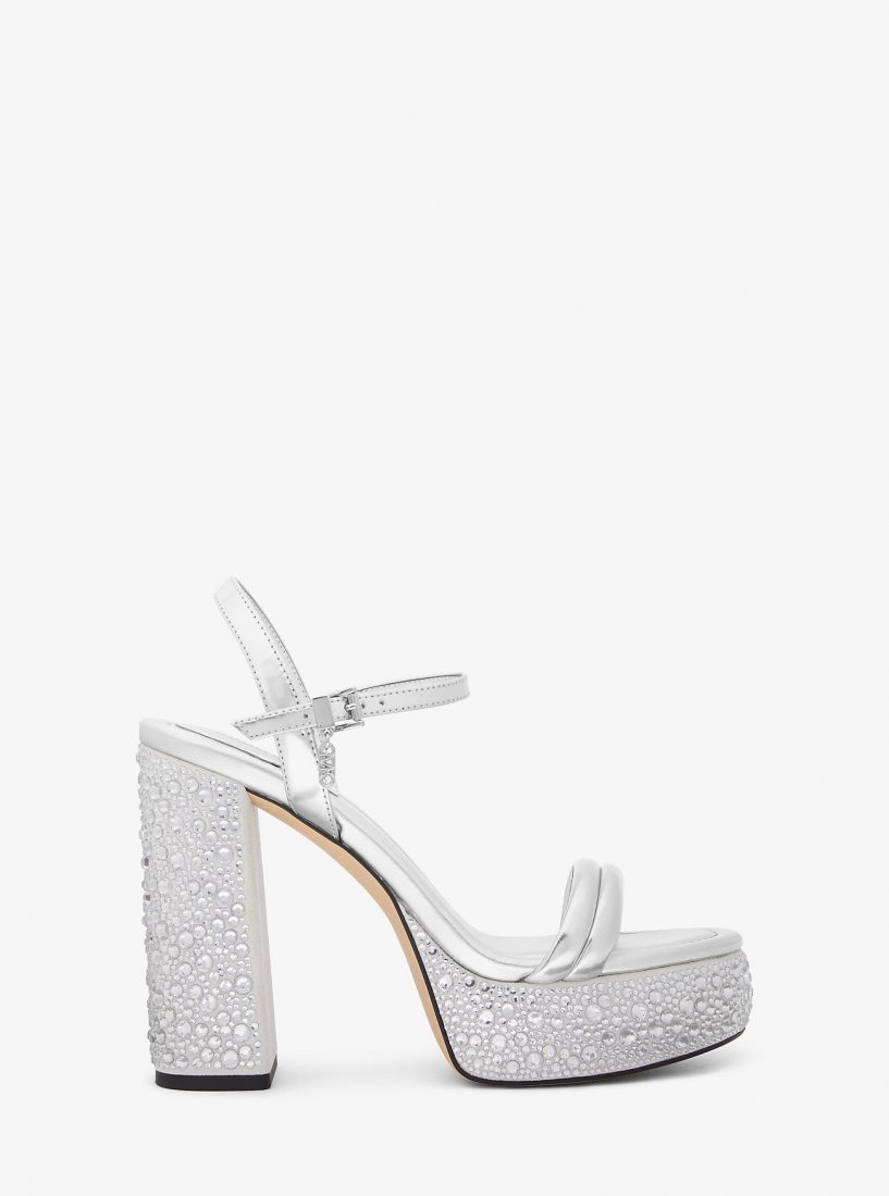 Chaussures Plateforme Michael Kors Laci Embellished Metallic Leather Platform Sandal Femme Argent | 2385BEYRJ