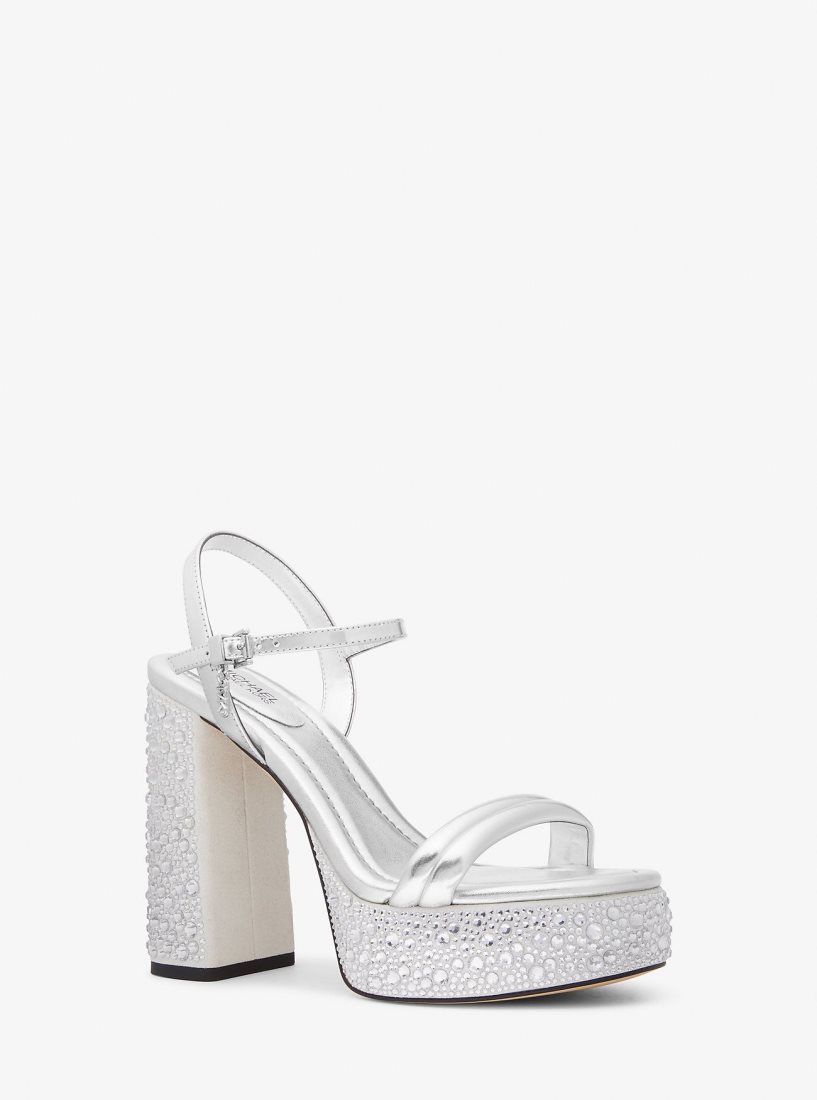 Chaussures Plateforme Michael Kors Laci Embellished Metallic Leather Platform Sandal Femme Argent | 2385BEYRJ