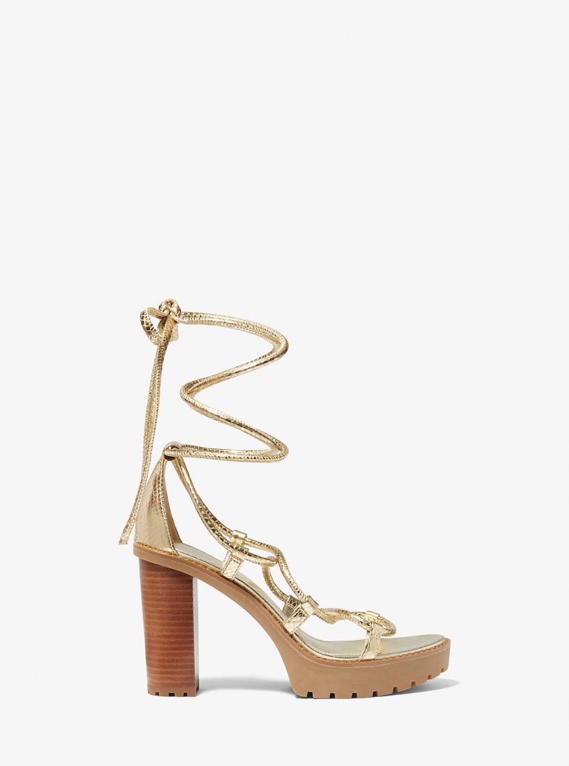 Chaussures Plateforme Michael Kors Vero Metallic Snake Embossed Leather Platform Sandal Femme Doré | 8709UYHOW