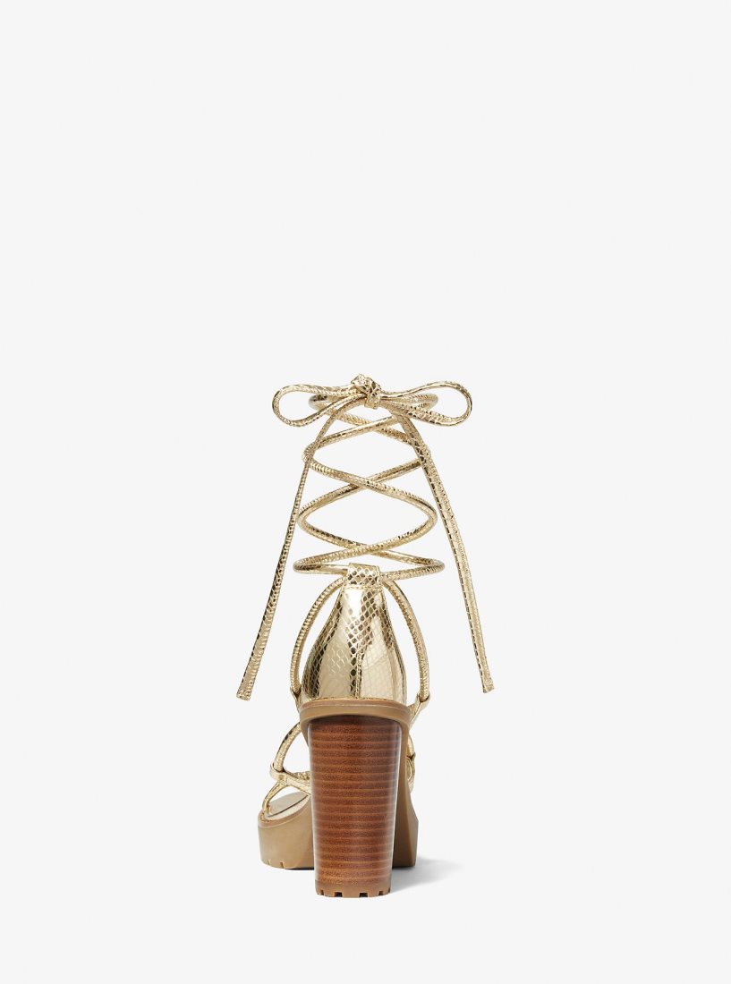 Chaussures Plateforme Michael Kors Vero Metallic Snake Embossed Leather Platform Sandal Femme Doré | 8709UYHOW