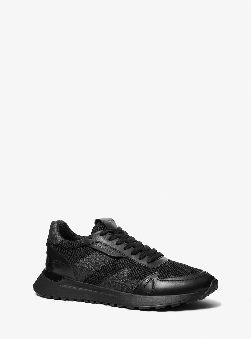 Chaussures de Sport Michael Kors Miles Mixed-Media Trainer Homme Noir | 9231PTXJK