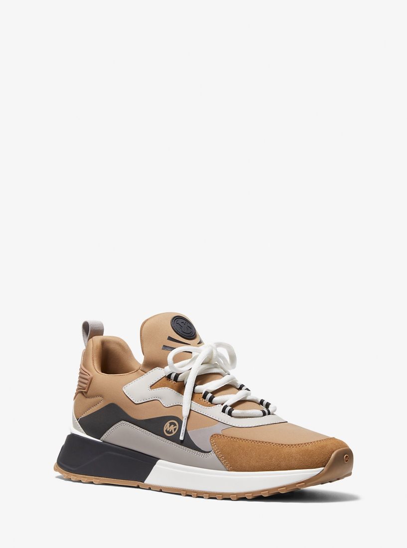 Chaussures de Sport Michael Kors Theo Sport Mixed-Media Trainer Homme Husk | 0253JVOFK