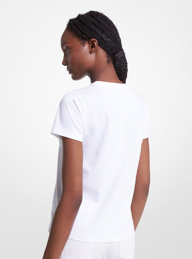 Chemises Michael Kors Logo Aviator Print Organic Cotton T-Shirt Femme Blanche | 4715BTKVP