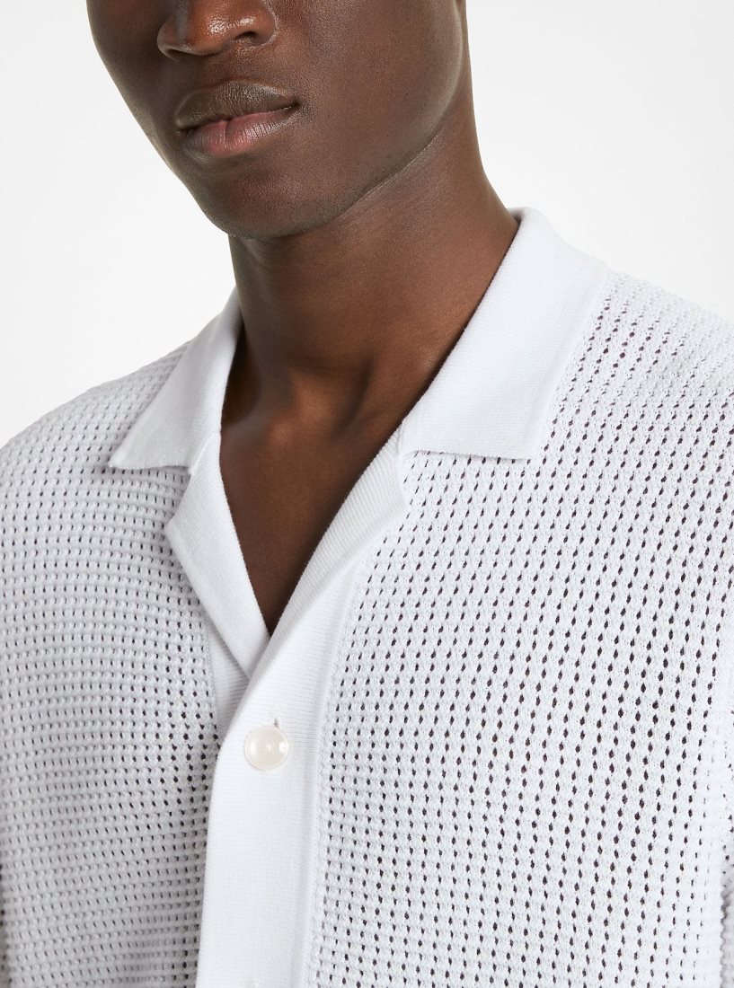 Chemises Michael Kors Open-Knit Cotton Shirt Homme Blanche | 3926RWQHM