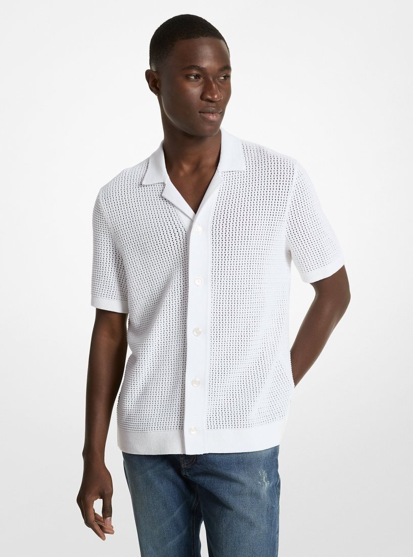 Chemises Michael Kors Open-Knit Cotton Shirt Homme Blanche | 3926RWQHM