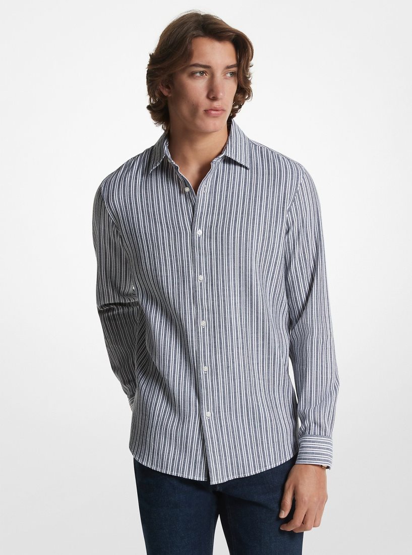 Chemises Michael Kors Stretch Cotton Striped Woven Shirt Homme Midnight | 9714ZFOIB
