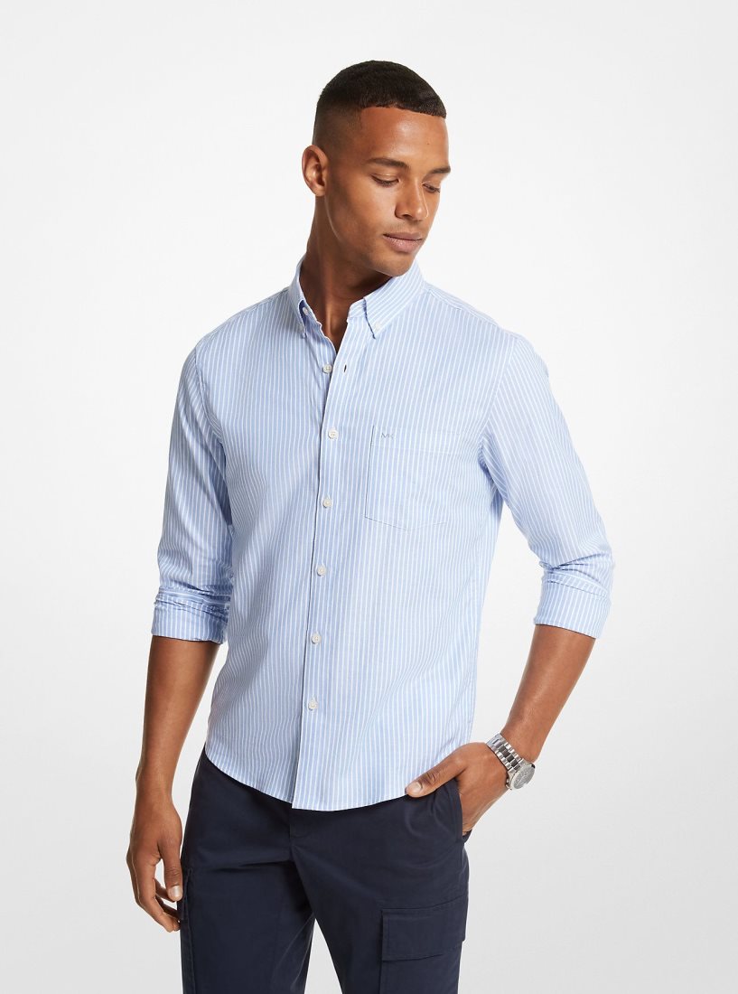 Chemises Michael Kors Striped Stretch Cotton Shirt Homme Bleu | 5803QSDPV