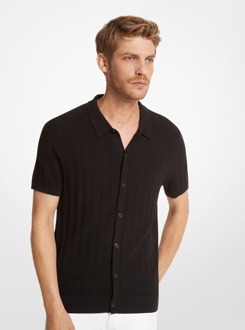 Chemises Michael Kors Textured Cotton Blend Shirt Homme Noir | 7182ITEMH