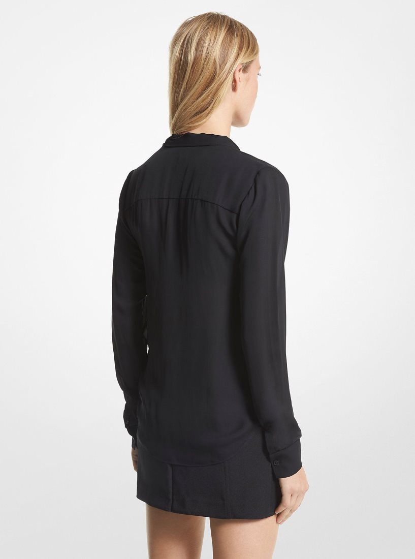 Chemises Michael Kors Viscose Blend Tie-Neck Blouse Femme Noir | 1470XSFEI