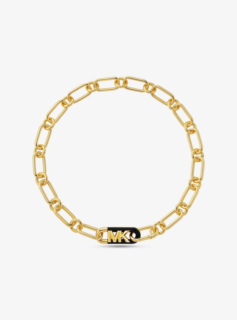 Colliers Michael Kors Precious Metal-Plated Brass and Acetate Empire Logo Chain Necklace Femme Doré | 9176UEOWR